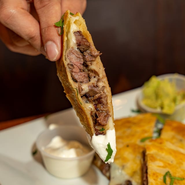 Quesadilla with Onion Rings.